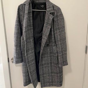 Lulus Chilly Out Black and White Glen Plaid Long Coat  size S